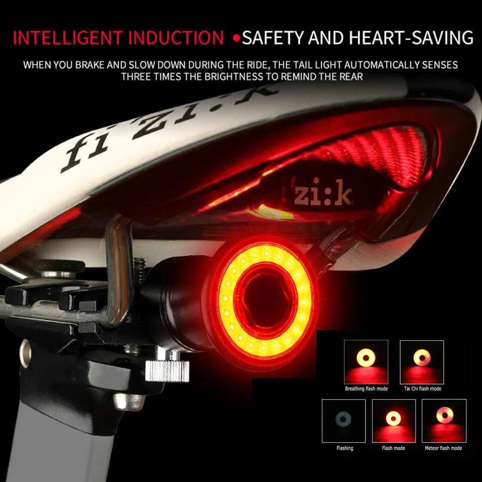 Smart Bicycle Rear Light Auto Start/Stop Brake Sensing IPx6 Waterproof USB Charge cycling Tail Taillight Bike LED Light