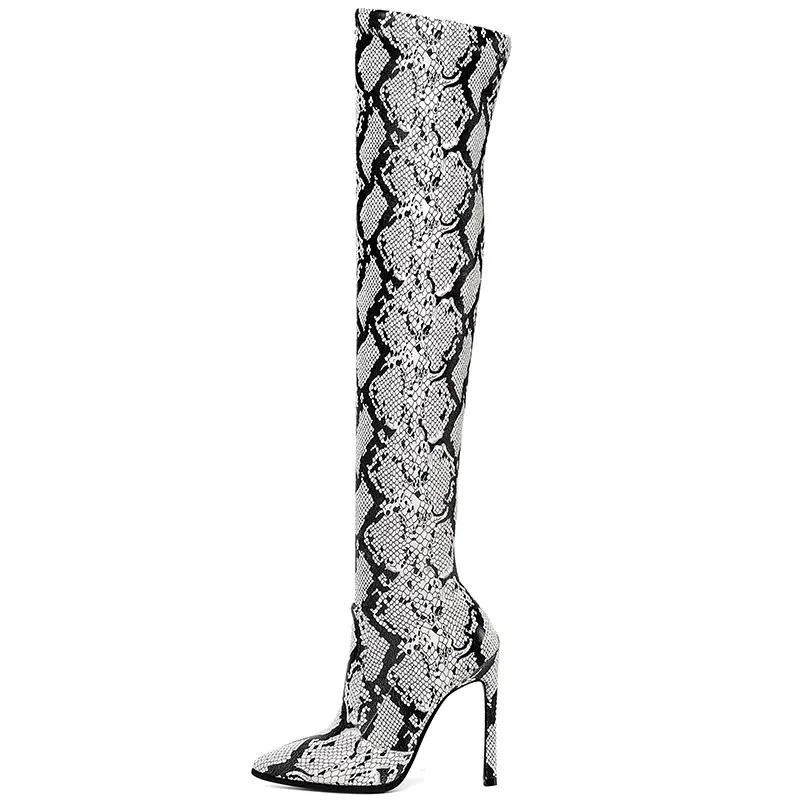 Lasyarrow Thigh High Boots Sexy Over the Knee Boots for Women Shoes Snakeskin Pointed Toe Thin High Heels Long Boots Femme J1127