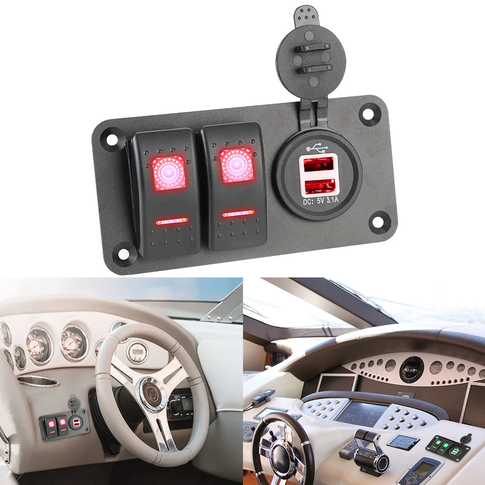 Rocker Switch Panel Car Charger Dual USB Port for Car Socket Switch