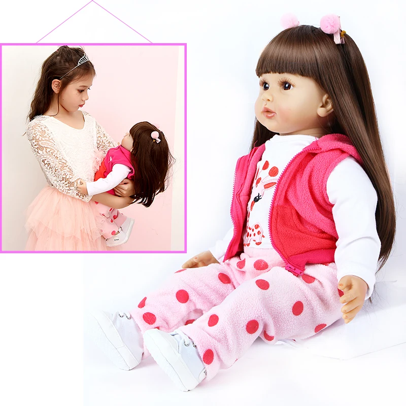 

Bebe Realistic Reborn Baby Doll 20 Inch 48 Cm Soft Silicone Vinyl Long Hair Girl Toddler Holiday Gift Kids Toy