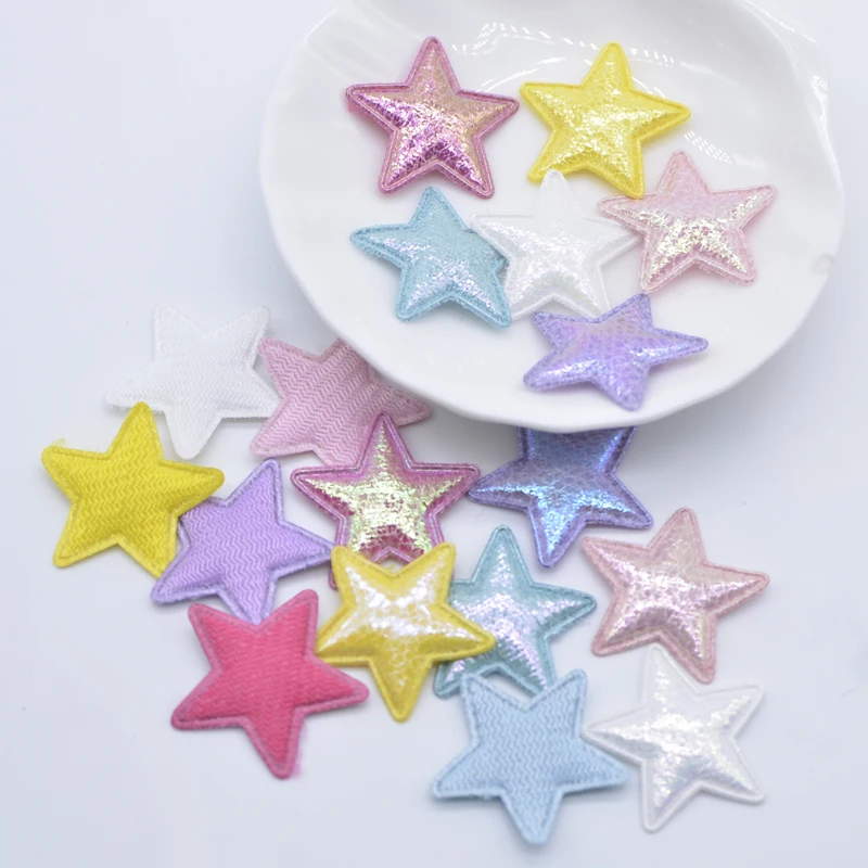 100Pcs 25mm Glitter Star Applique Padded Patches for Clothes Hat Crafts Sewing Supplies DIY Headwear Hair Clips Bow Decor N30