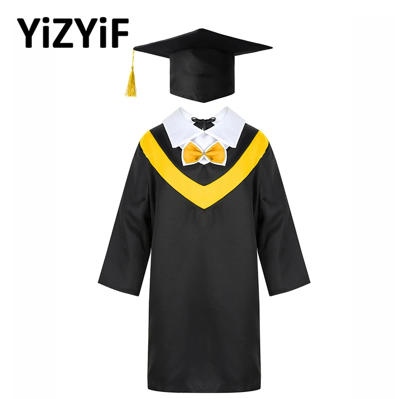 

Kids Graduation Gown And Cap Set Children Bachelor Costume School Student Uniform Boys Girls Graduation Photography Clothing