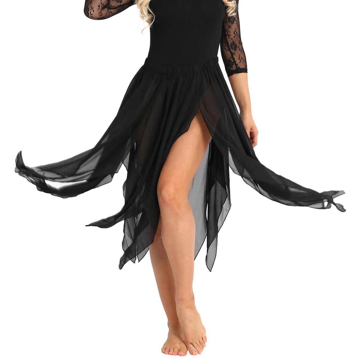 Women Stage Dancing Skirt Split Solid Spanish Flamenco Oriental Ethnic Costumes Ballroom Performance Dance Skirt