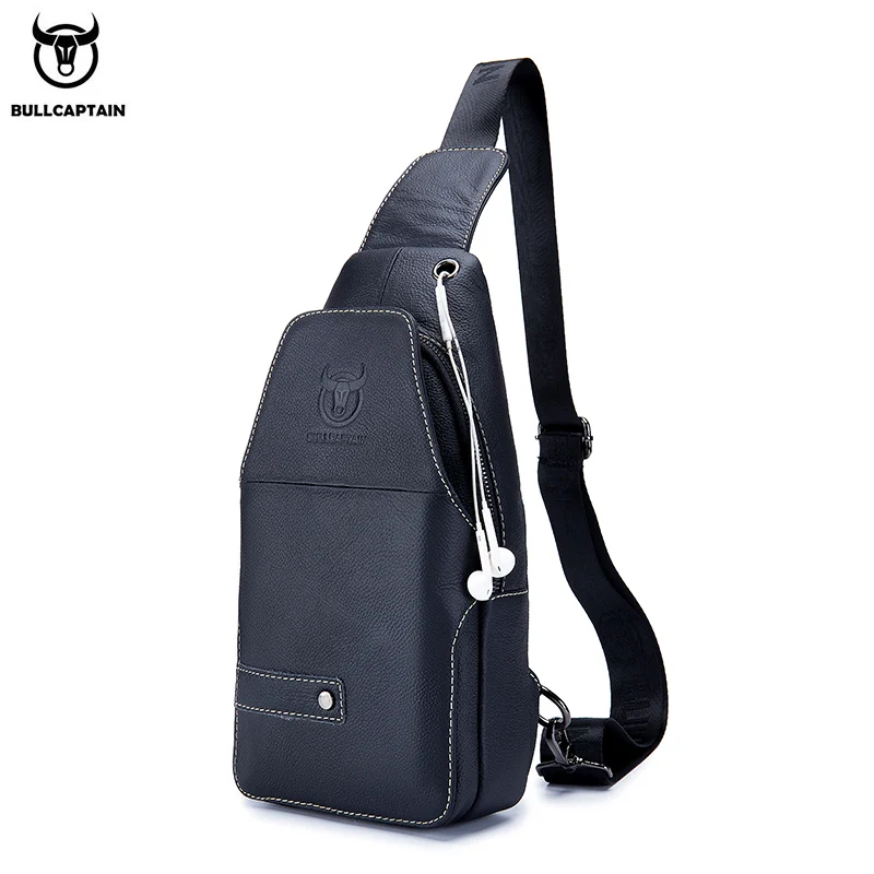 BULLCAPTAIN Genuine Leather Chest Bag For Men Large Capacity Chest Pack Can Accommodate 7.9 Inches iPai  Business Chest Bags