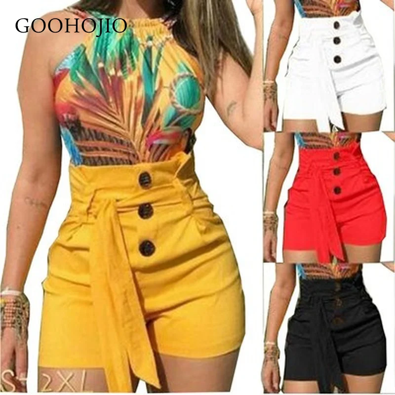 

GOOHOJIO 2021 New Spring Autumn Fashionable Shorts for Ladies High Waist Women Chic Shirt Shorts Single-breasted Shorts Women