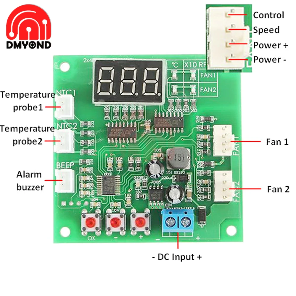 DC 12V 2 Channel 4 Wire Fan PWM Temperature Controller PC Fan Motor Speed Controller LED Digital Thermostat With NTC 10K Probe