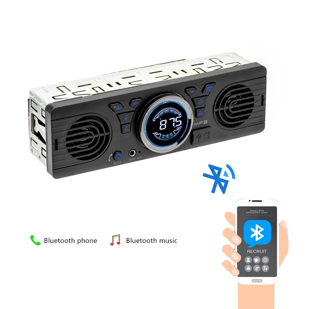 LeeKooLuu Autoradio Autoradio Stereo Bluetooth FM Aux SD USB In-dash 1 din Audio MP3 lettore multimediale incorporato 2 altoparlanti Mic