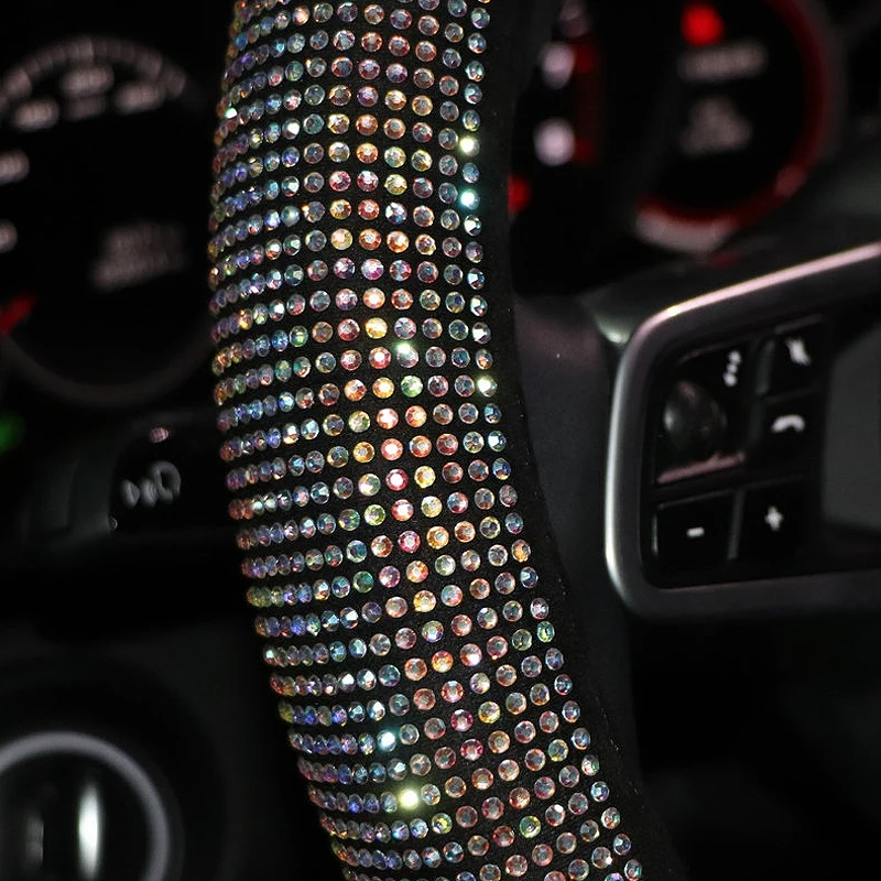 Universal D-typ Strass Auto Lenkrad Abdeckung Diamant Auto Bling Zubehör Innen für Frauen Mädchen Auto Dekoration – Detail 5