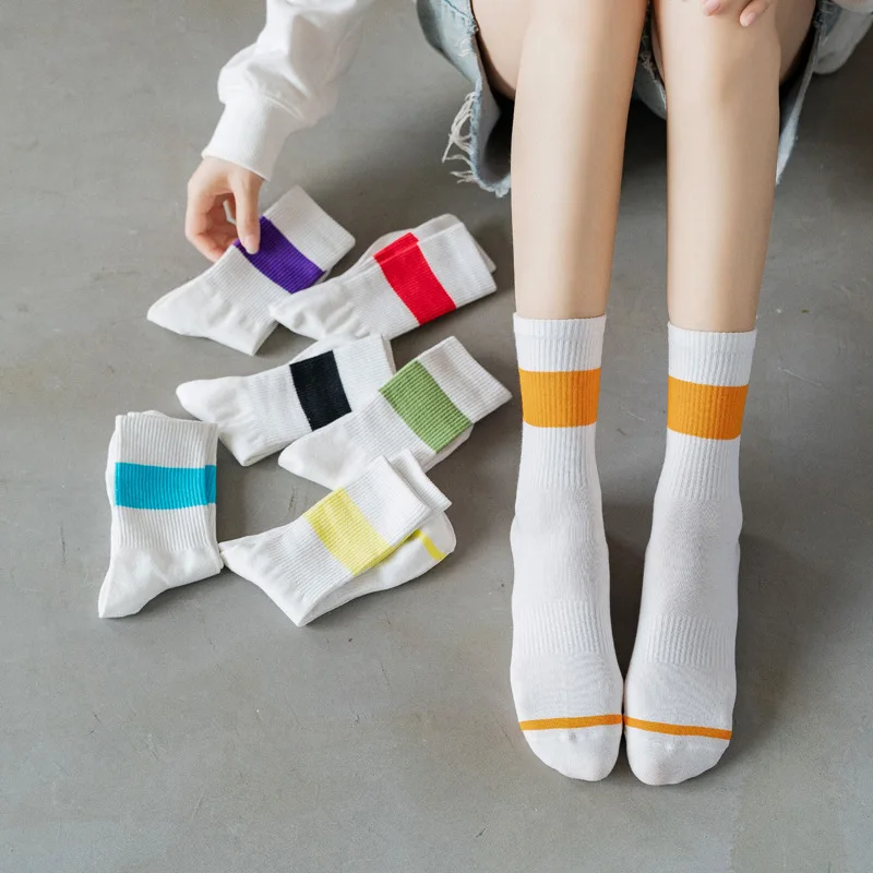 Socks Striped White Fashion Short Socks for Woman Harajuku Hip Hop Skateboard Crew Socks Cotton Casual Mujer Cute Women Sock Sox