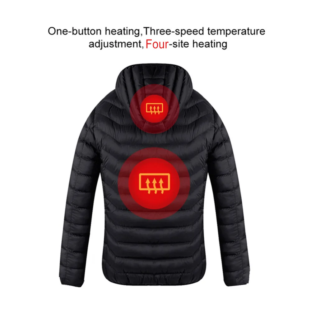 ไฟฟ้า Heated Vest แจ็คเก็ต USB ความร้อน Hooded Coat ความร้อนอุ่นเสื้อแจ็คเก็ตกลางแจ้งฤดูหนาวพร้อมไม่มี Power Bank