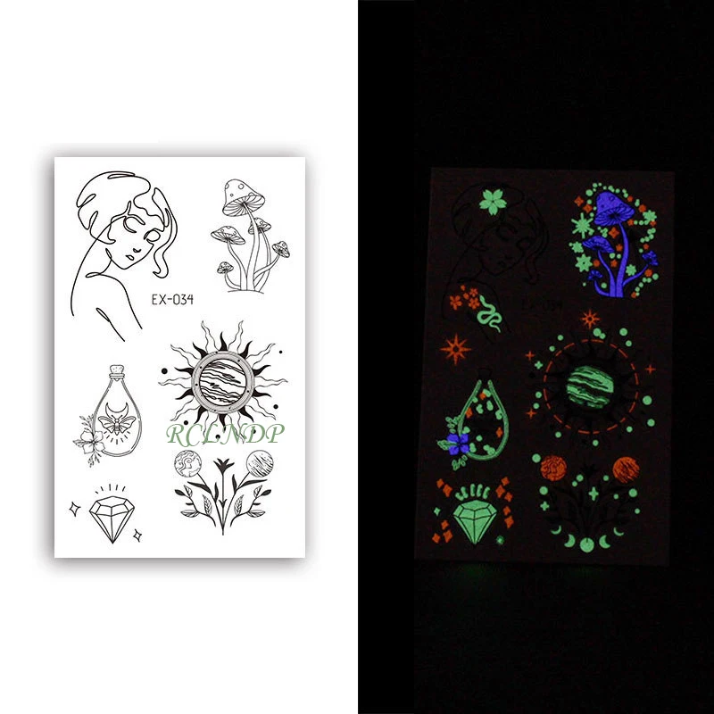 

Waterproof Temporary Luminous Tattoo Sticker Diamond Mushroom Sun Star Flash Tatoo Fake Tatto for Kids Women Men