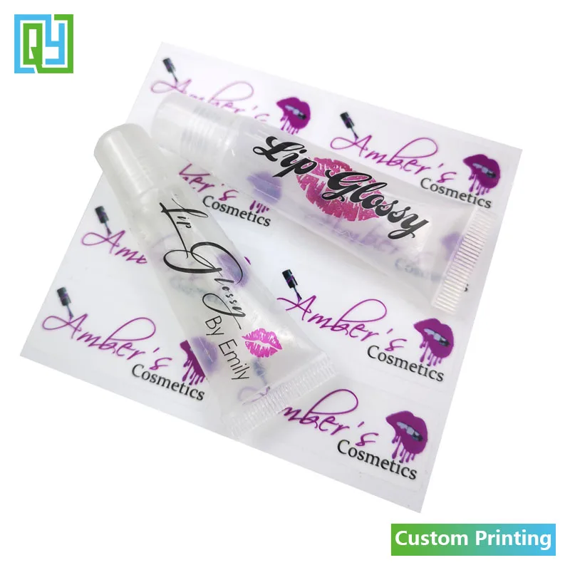 Free Shipping Custom Logo Print Lip Gloss Stickers Waterproof Beauty Make Up Clear Transparent Lipstick Tube Cosmetics Labels