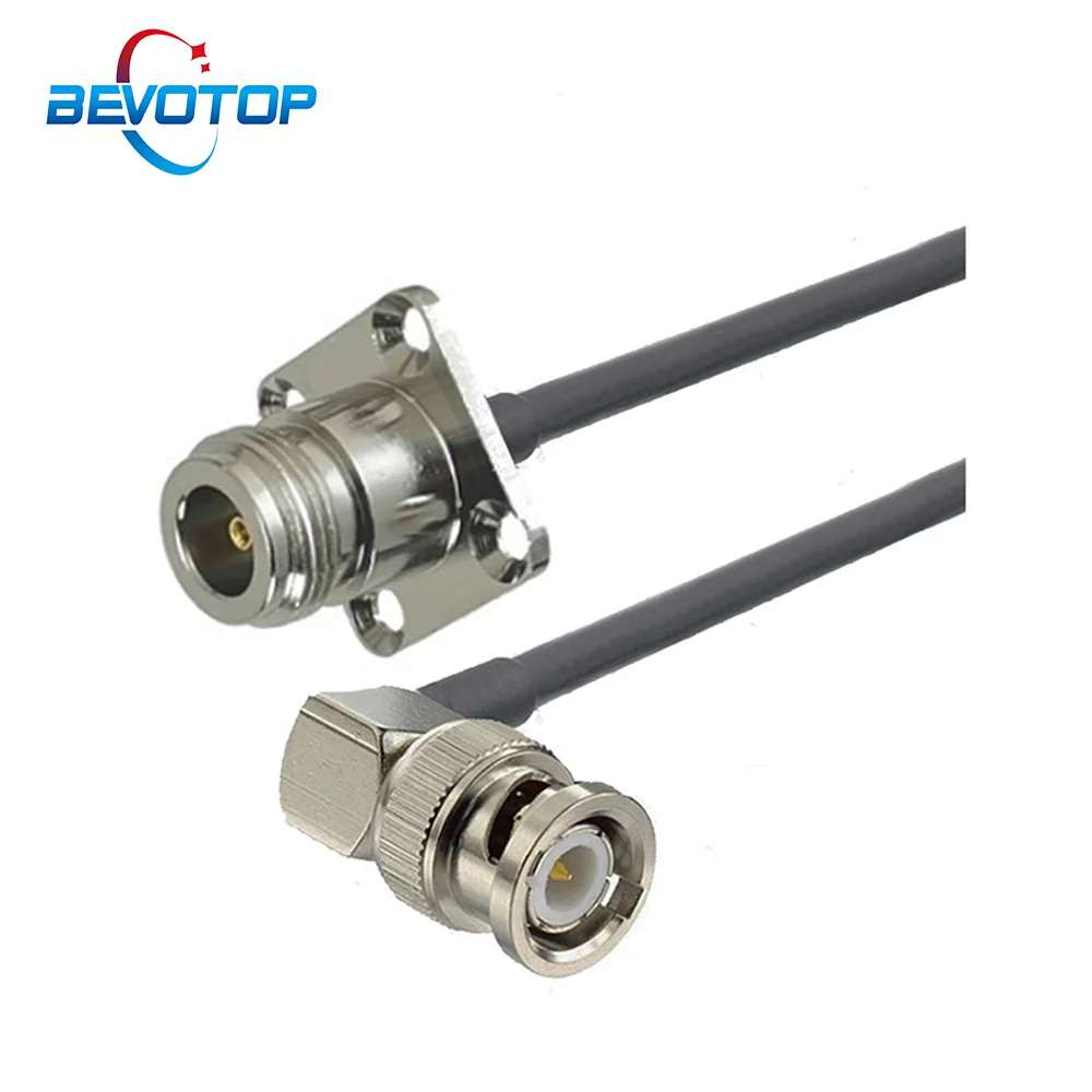 BNC Male Right Angle to N Female Panel Mount RG58 Cable 50Ohm RF Coaxial Extension Jumper Pigtail for Video CCTV Camera