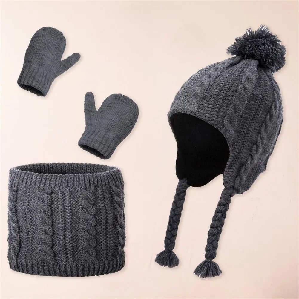 Lovely Boys Girls Plush Ball Twist Hat Circle Scarf Gloves for Party