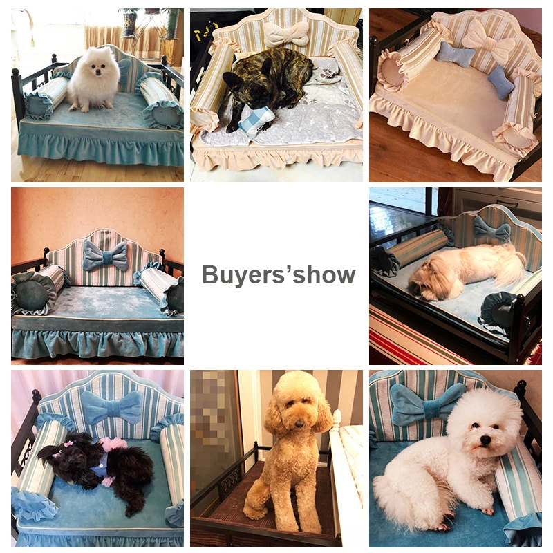 Dog Princess Bed Sofa Golden Retriever Teddy Kennel Removable Washable Bite-resistant Pet Iron Beds Cushion for Medium Large Dog