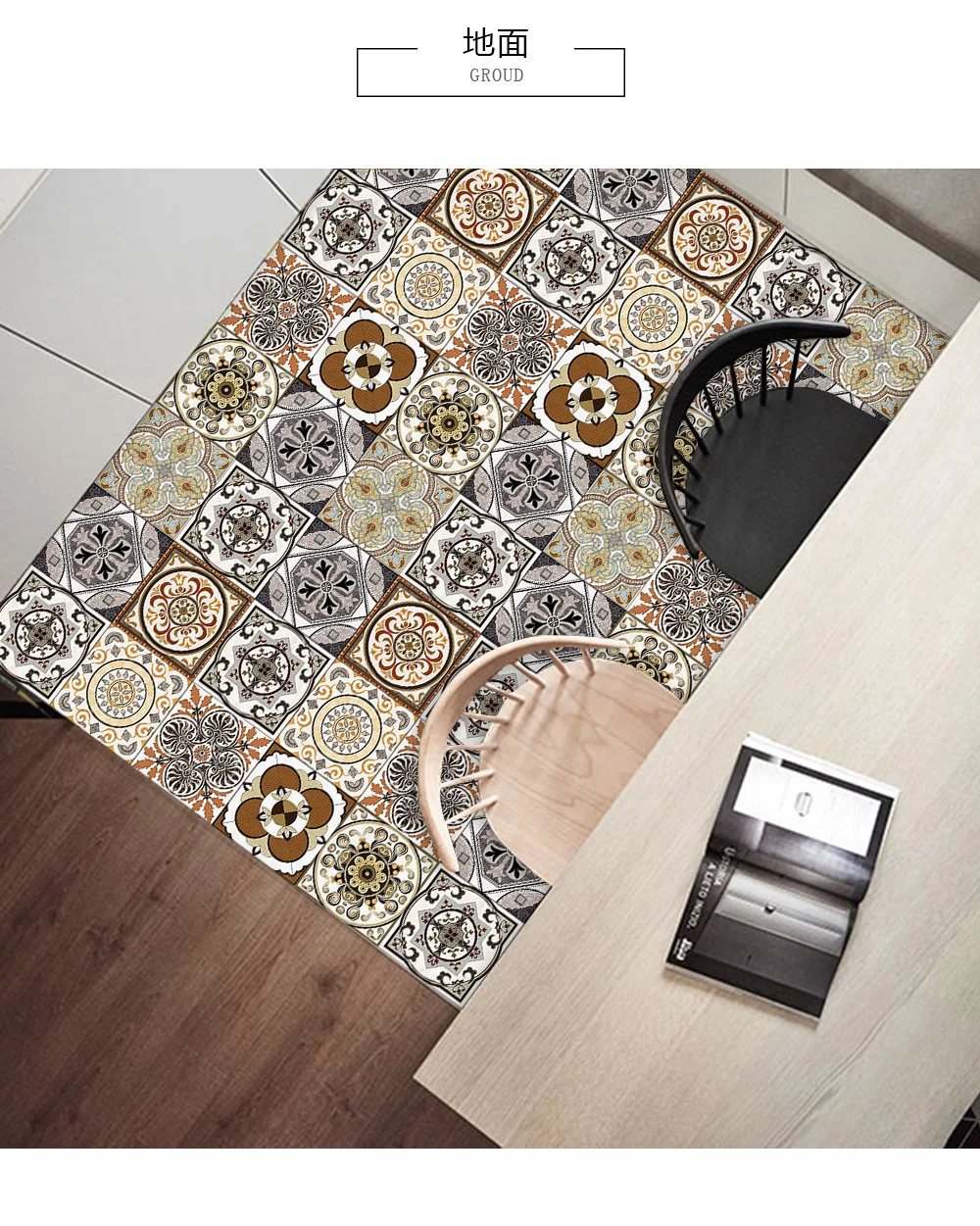 10/15/20cm Mandala Style Matte Surface Tile Sticker Peel & Stick Decoration Film For Tiles /Ground in Kitchen Wardrobe Wallpaper