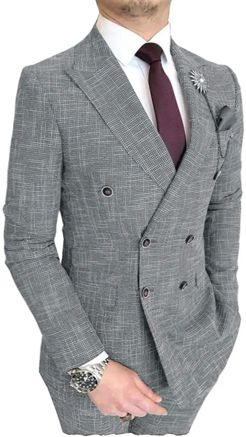 

Men's Fashion 2 pieces Mens Suit Double Breasted Tuxedos Groomsmen For Wedding(Blazer+Pants)