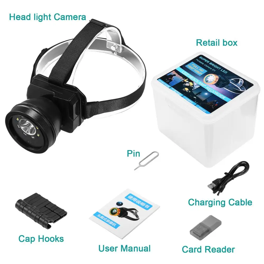 Налобная камера с аудиосистемой 1080P, носимая нательная камера, перезаряжаемая водонепроницаемая камера для видеоблогов IPX4