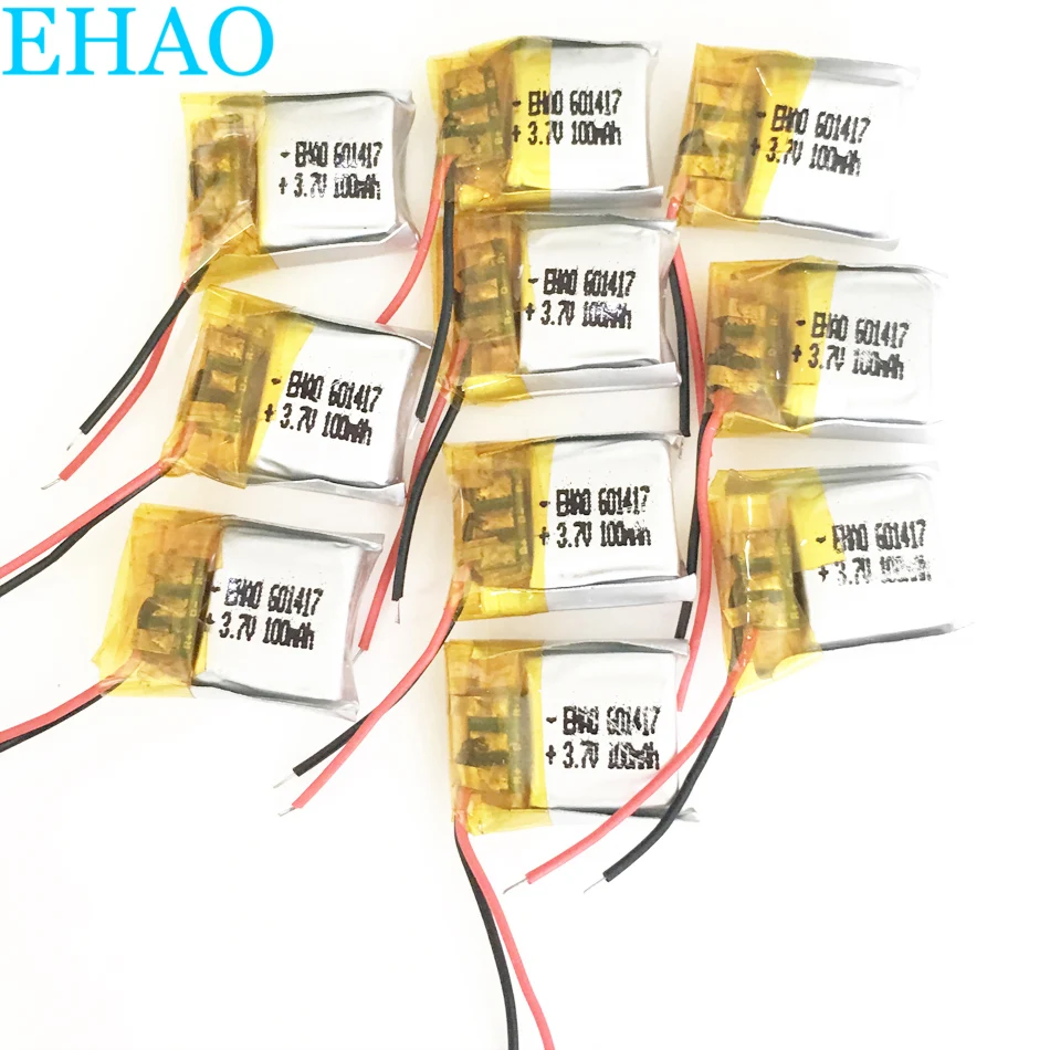 10 pcs EHAO 601417 3.7V 100mAh LiPo Rechargeable Battery Lithium Polymer For Mp3 PAD DVD E-book bluetooth headset headphone