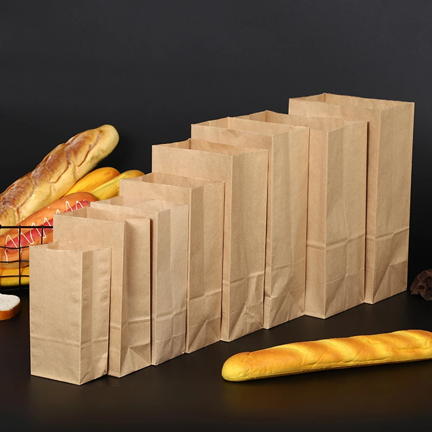 

50/100 kraft paper bags biscuit candy baking sandwich bread bag recyclable takeaway bag wedding supplies gift bag