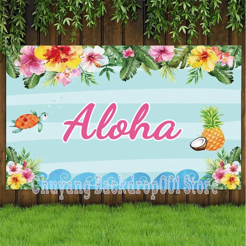 Aloha Photo Backdrop Luau Hawaiian Beach Happy Birthday Party Flower Pool Flamingo Tropical Photography Backgrounds Banner