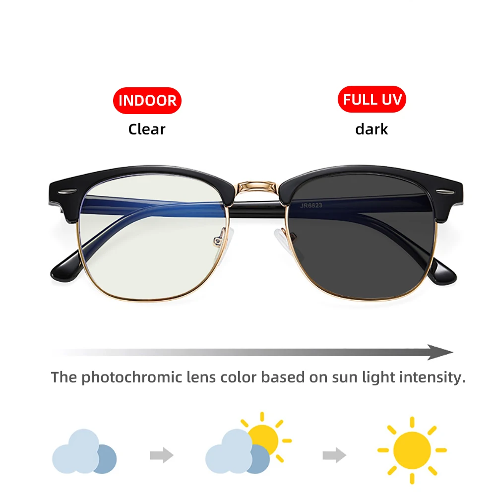 VIVIBEE Semi Rimless Photochromic Glasses Men Anti Blue Light Blocking Eyeglasses Computer Ray Retro Women Eyewear