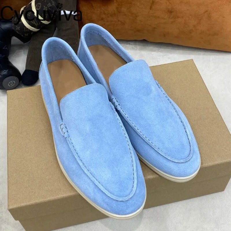 Kidsuede-Mocassins en cuir pour hommes, chaussures d'affaires décontractées pour hommes, bleu nude, chaussures de conduite pour hommes, chaussures plates à enfiler, chaussures de marche formelles d'été