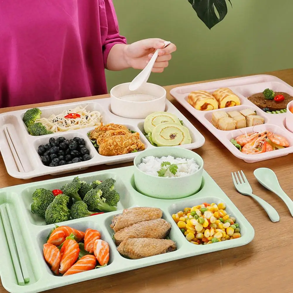 

Cute Canteen Plate Food Containers Dining Hall Tray With Compartments And Lid Lunch Box Restaurant Buffet Tableware For Children