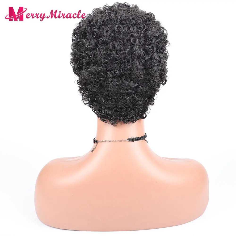 Pelucas de pelo sintético para mujer, pelo corto de corte Pixie Afro rizado, con pelo fino, estilo Afro Americano