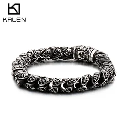 10mm Punk Skull Bracelet Men 316 Stainless Steel Curb Cuban Link Chain Ghost Head Bracelets