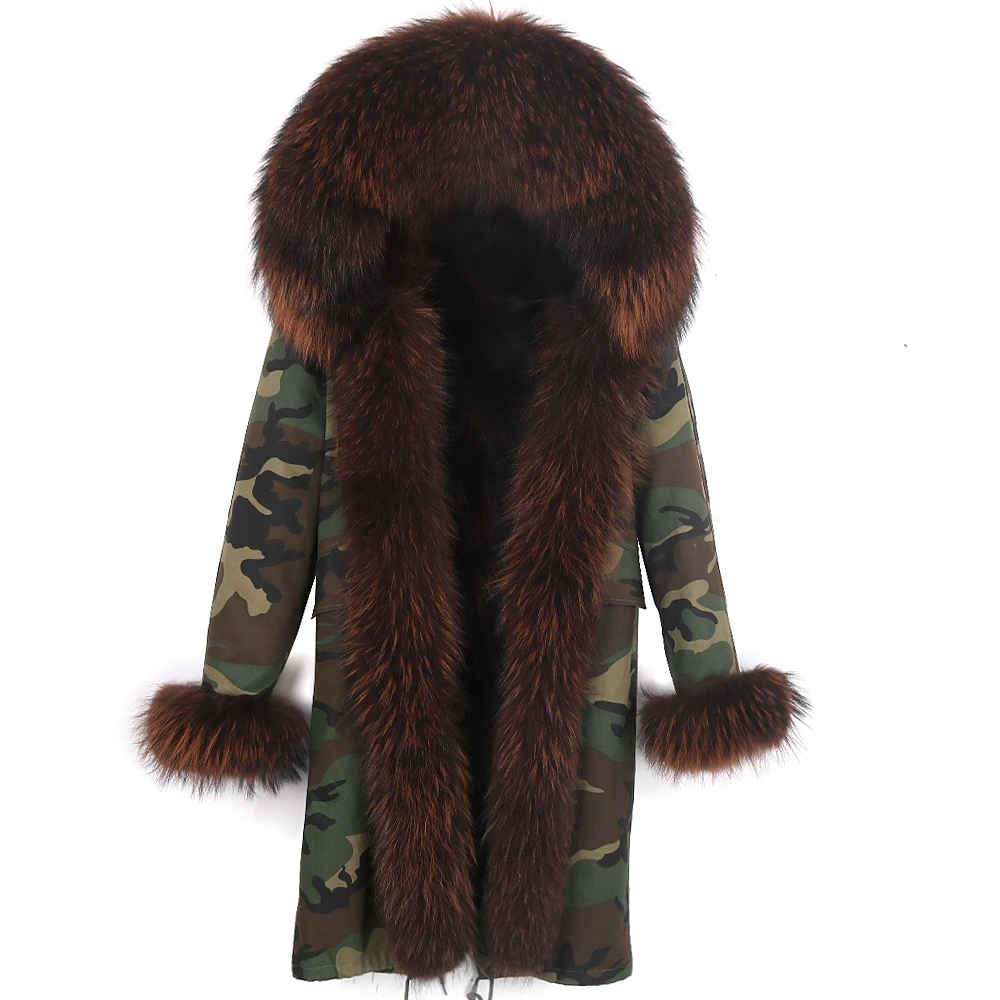 X-Long Streetwear Winter Women Natural Fur Jacket Real Fox Fur Coat Thick Warm Parka Raccoon Fur Lining Outerwear Detachable