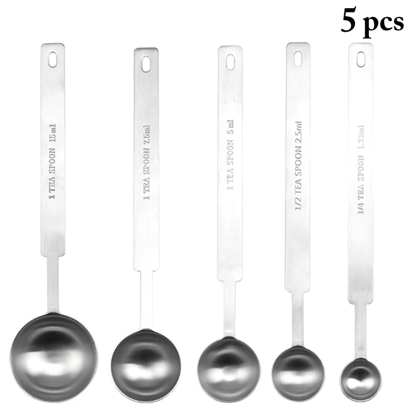 5pcs Stainless Steel Measuring Spoons Seasoning Tea Measuring Spoons Coffee Powder Spice Measure Scoop Kitchen Baking Tools