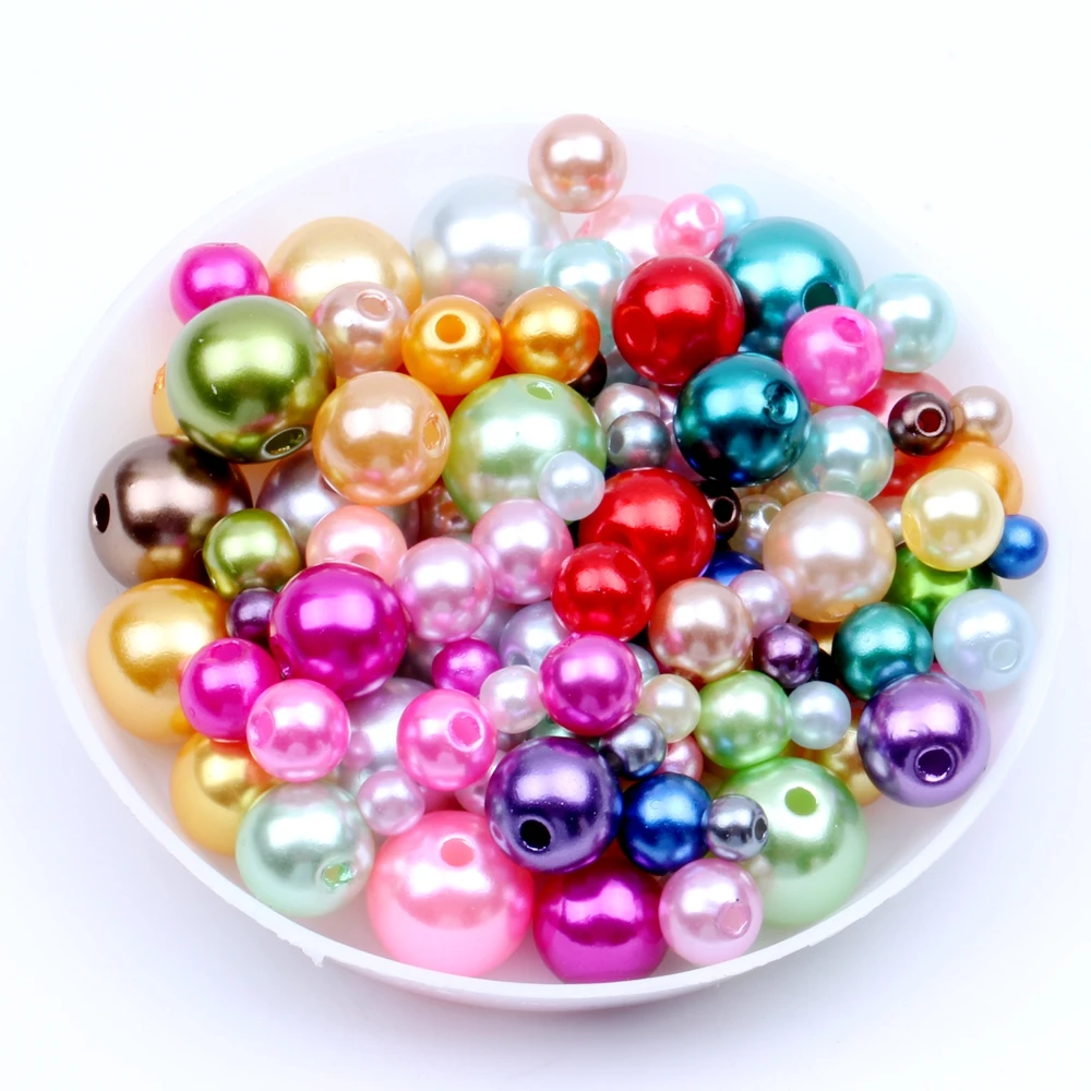 Imitation Round Resin Beads 3 4 5 6 8 10 12 mm 100g For Jewelry Making Crafts Pearl With Hole DIY Decoration