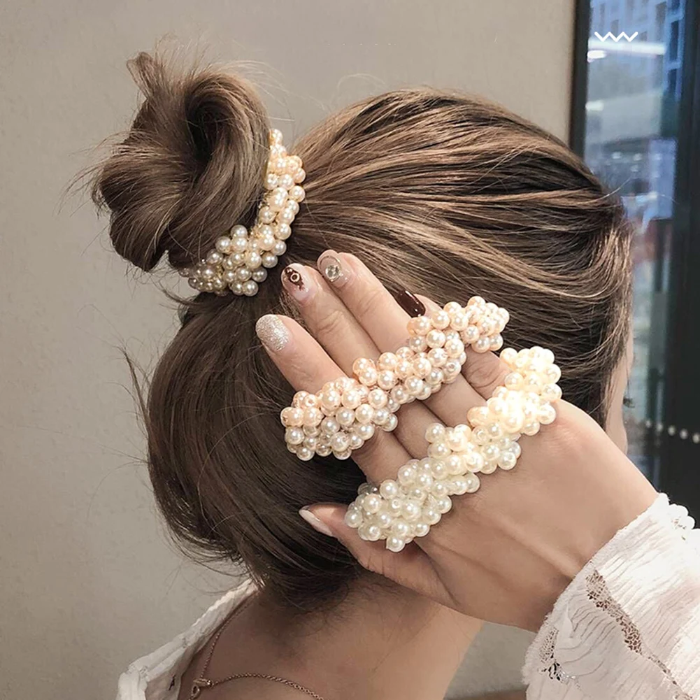 Woman Big Pearl Hair Ties Fashion Korean Style Hairband Scrunchies Girls Ponytail Holders Rubber Band Hair Accessories