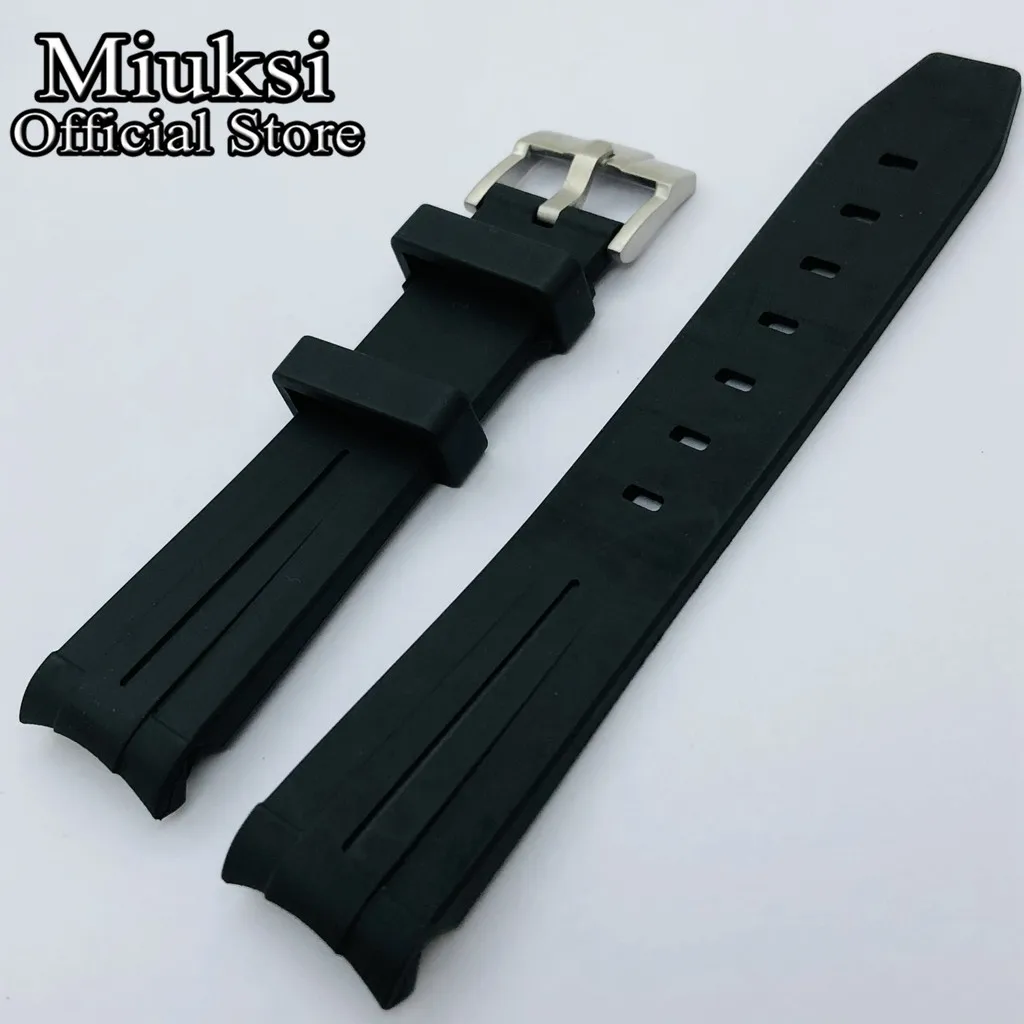 Miuksi 20mm black curved end rubber strap with stainless steel pin buckle