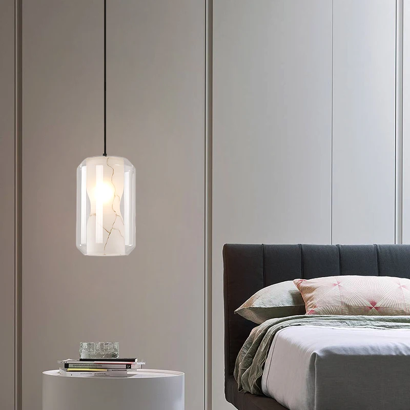 مطعم بار قلادة مصباح ما بعد الحداثة الحد الأدنى الزجاج الأبيض معلقة ضوء الشمال موضة E27 LED الزجاج الإضاءة الإنارة #4