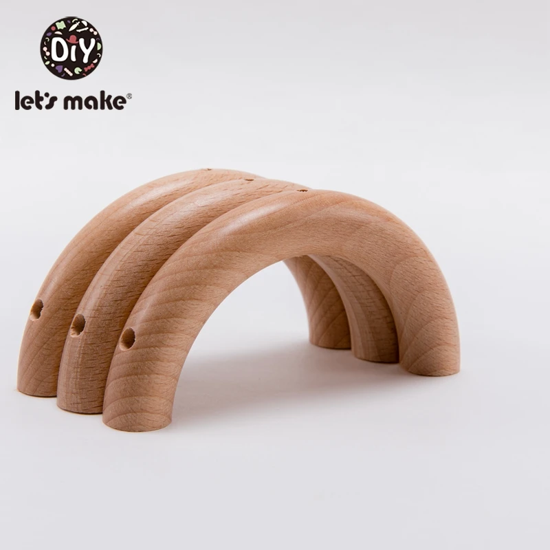 Let'S Make Baby Wooden Teether 10pcs Semi Ring Beech Wooden Unicorn Teething New Born Three Holes Play Gym Diy Teether Baby toys