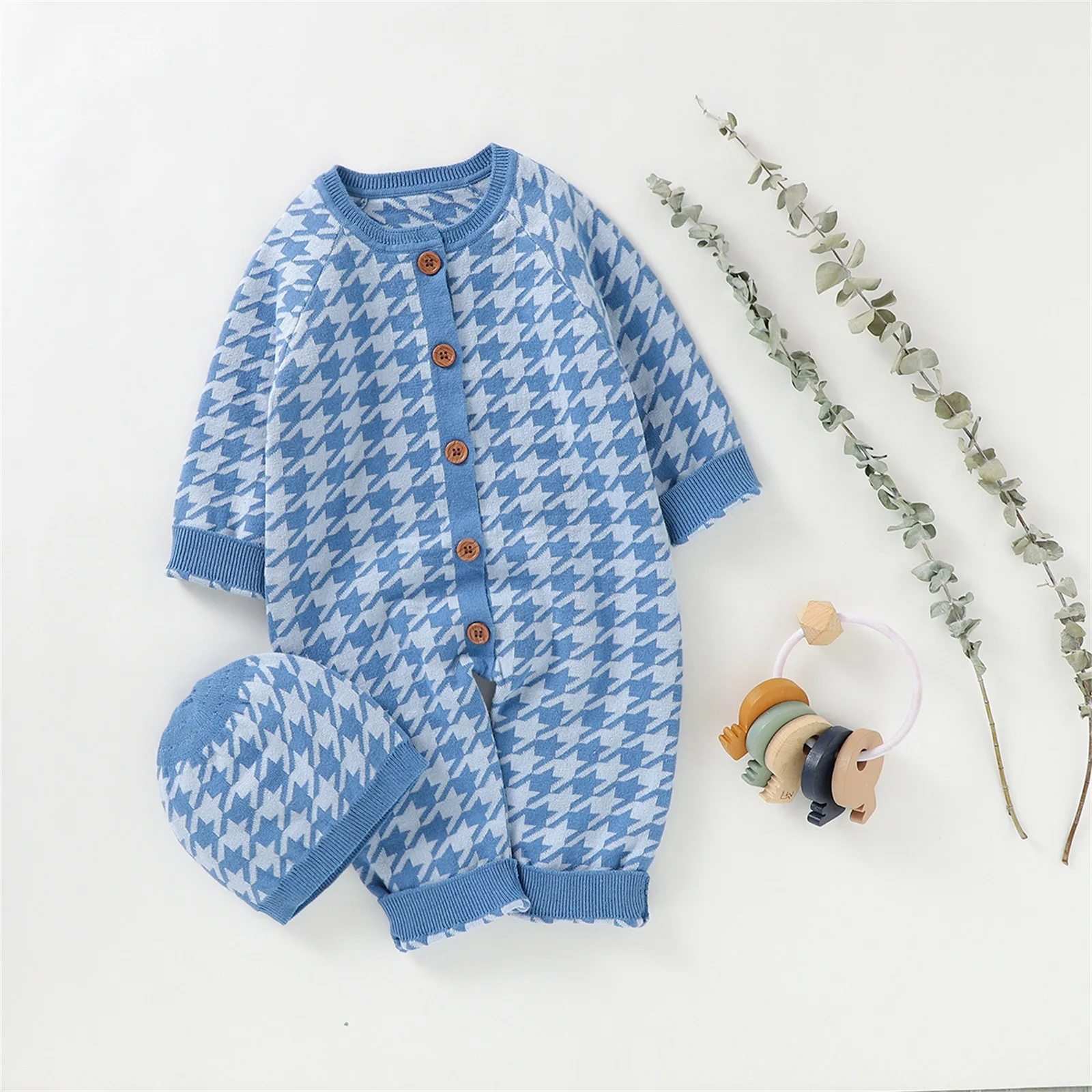2pcs Newborn Baby Girl Boy Romper +Hat Winter Baby Clothes Knitted Sweater Jumpsuit Outfit Overall Baby Clothing Set 6 12 18 24M image 3