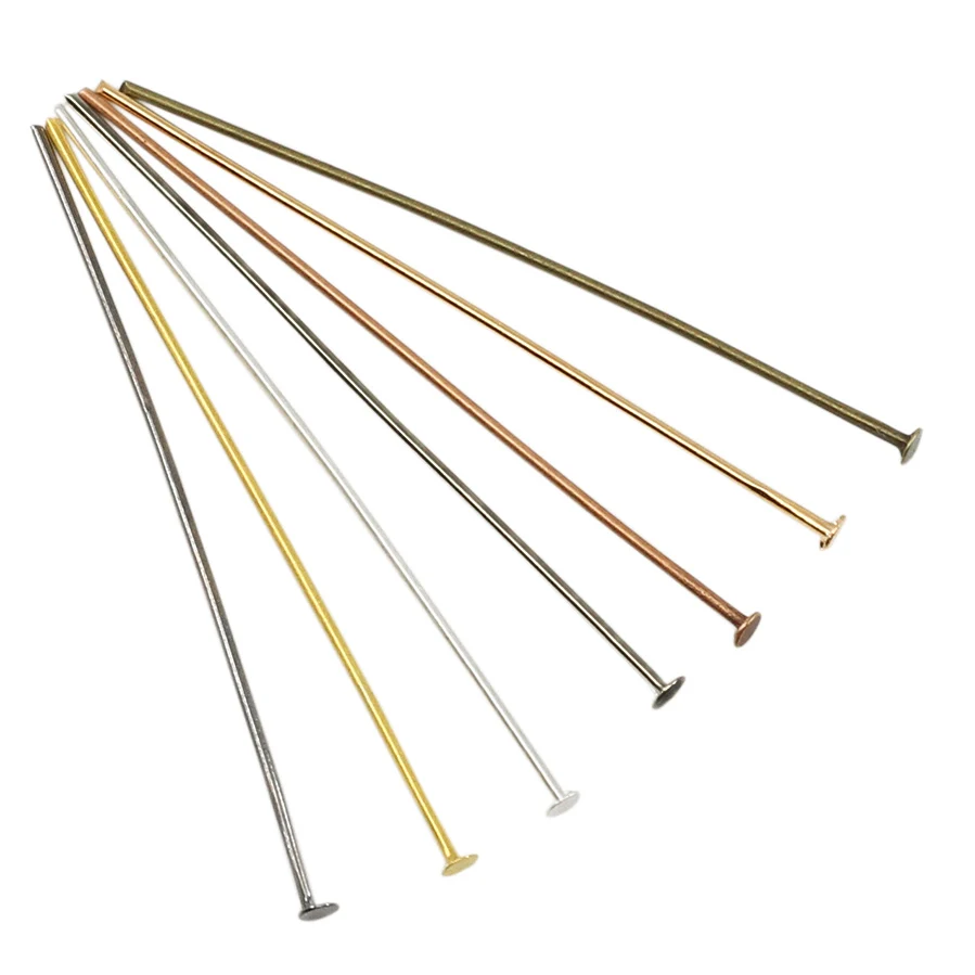 100-200pcs/Lot 15-70mm Gold/Copper/Rhodium Headpins Flat Head Pins For Jewelry Making Findings Accessories Supplies Wholesale