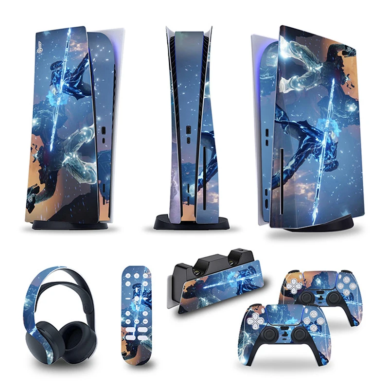 Cool Design 5 in 1 Sticker Vinyl for PS5 Disc Edition Skin Sticker Decal Cover for PS5 Standard Disk Console and 2 Controllers