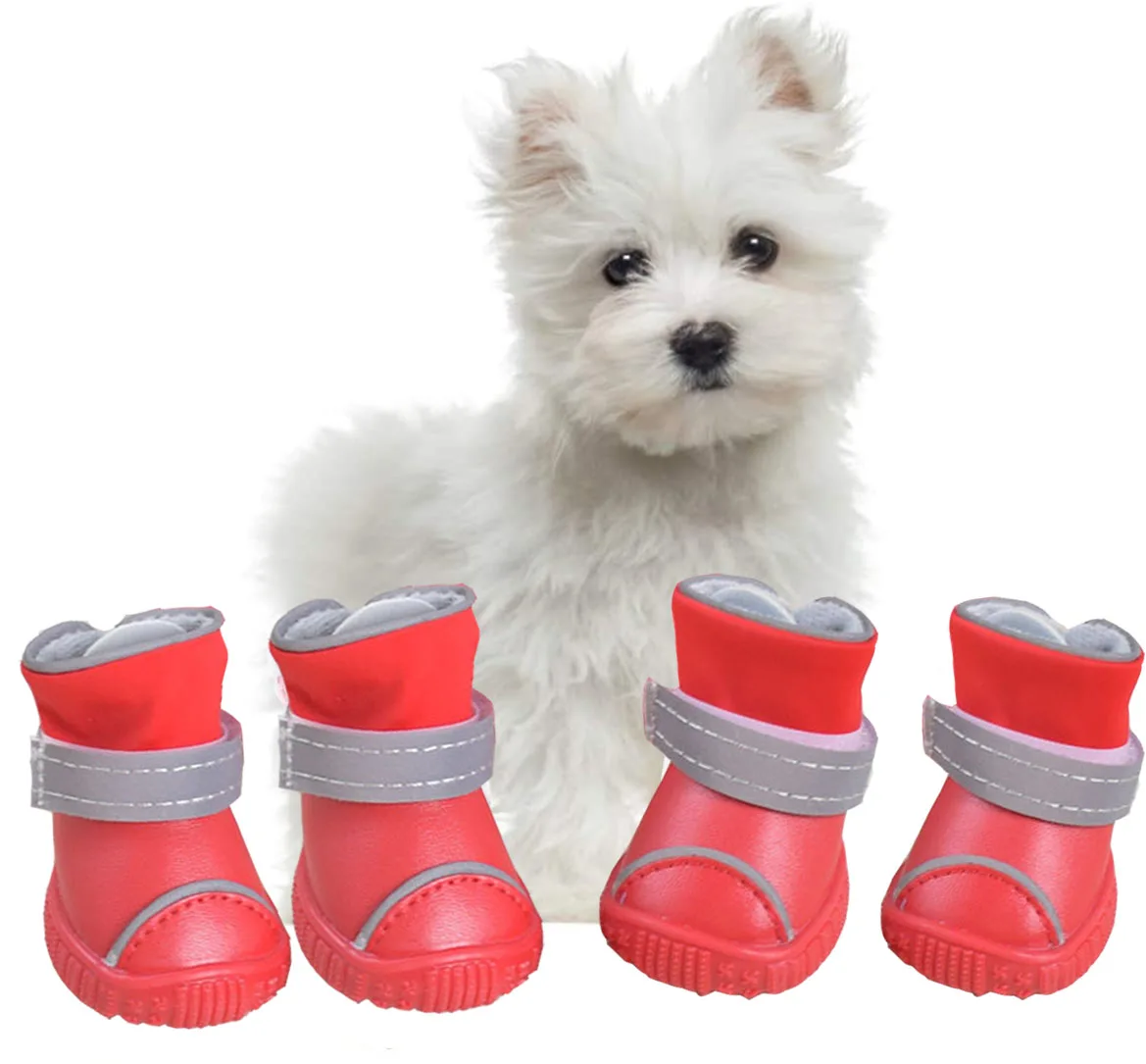 Winter Pet Dog Leather Rain Shoes Soft Waterproof Warm Snow Boots Wear-resistant Non-Slip For Small Medium Dog Pet Accessories