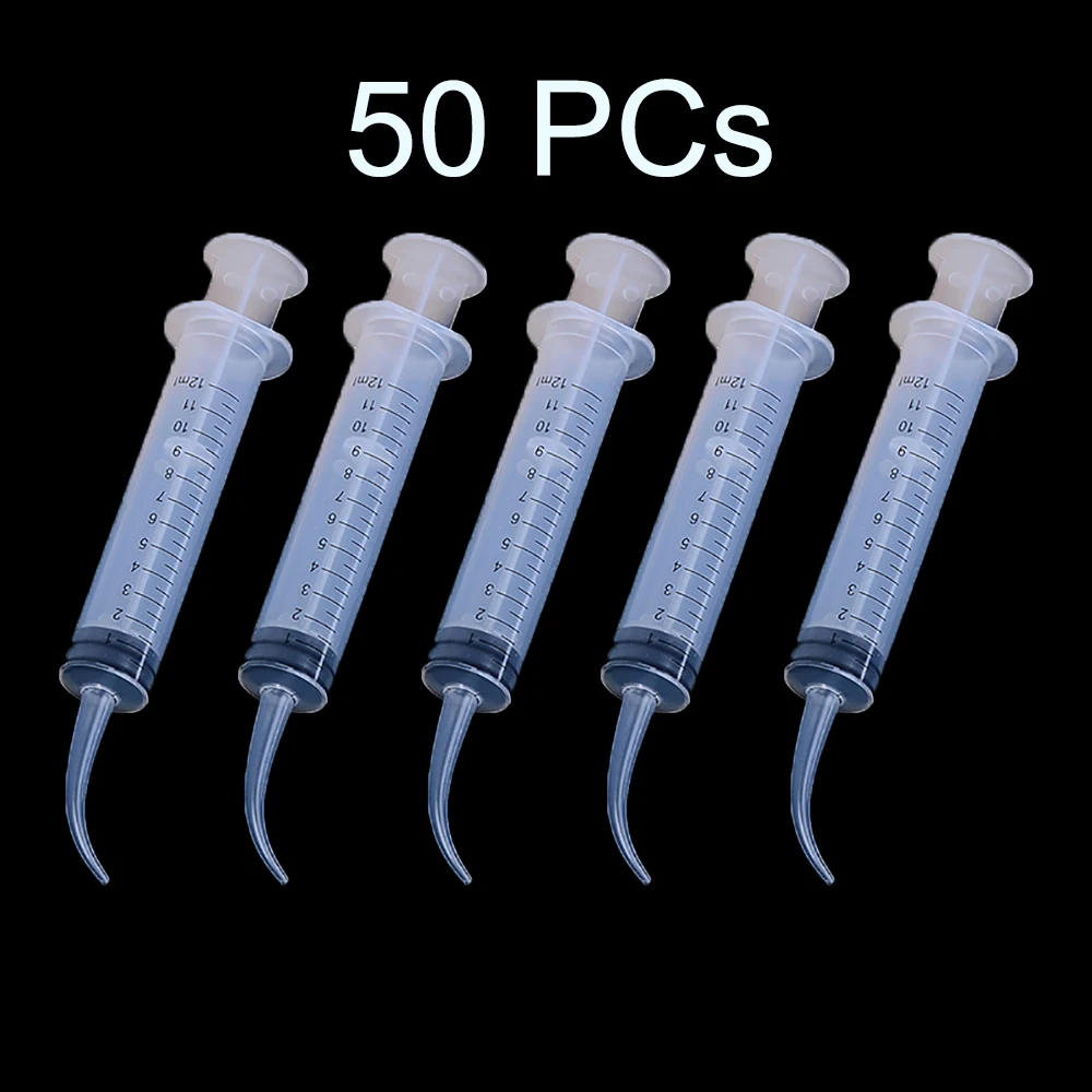 50 PCs Disposable Dental Irrigation Syringe With Curved Tip 12ml for Dentist Use Dentistry Material Tip Diameter 1.9mm