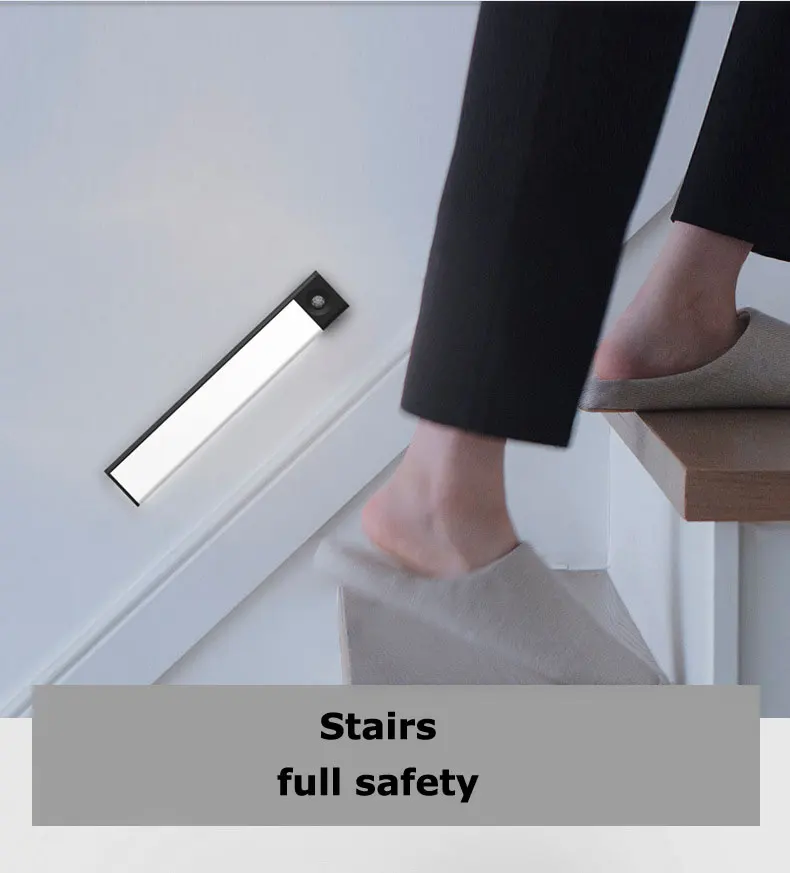 PIR Motion Sensor USB Rechargeable Auto On/Off Wardrobe Light Cabinet Light For Kitchen/Bedroom/Stair Light