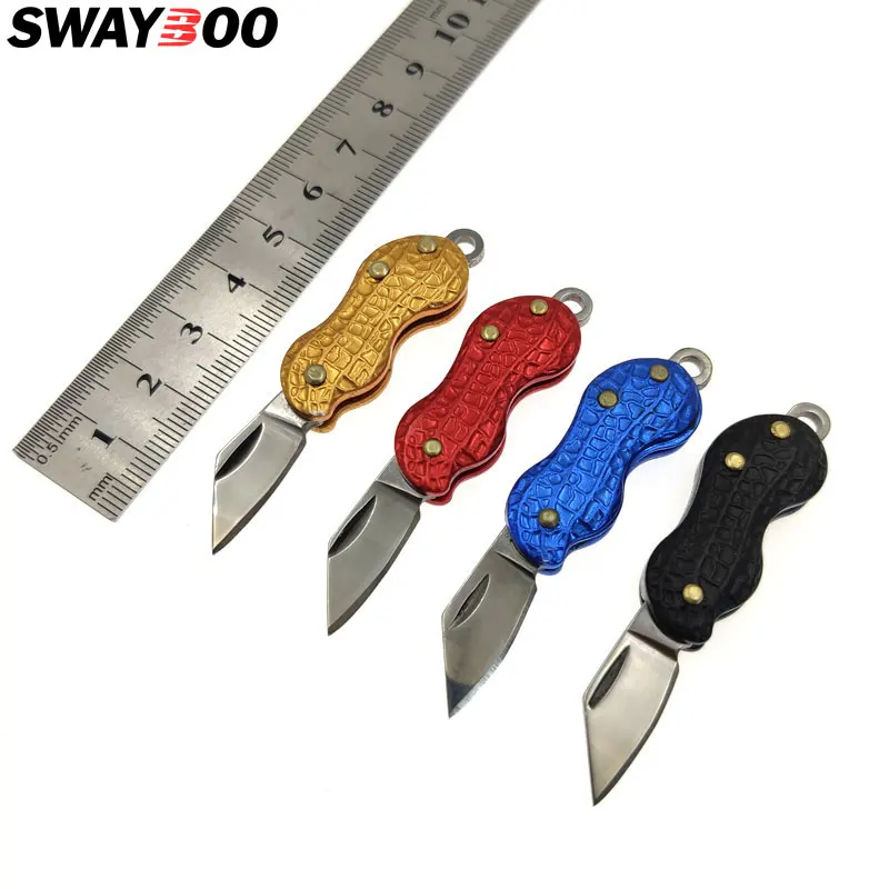 Dropship Mini 440C Stainless Steel Aluminum Handle Folding Knife Pocket Peanut Shape Hanging EDC Tool