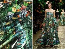 Customized 19mm Tropical Forest Animal and Plant Printing Real Silk Spandex Satin Fabric for Dress DIY