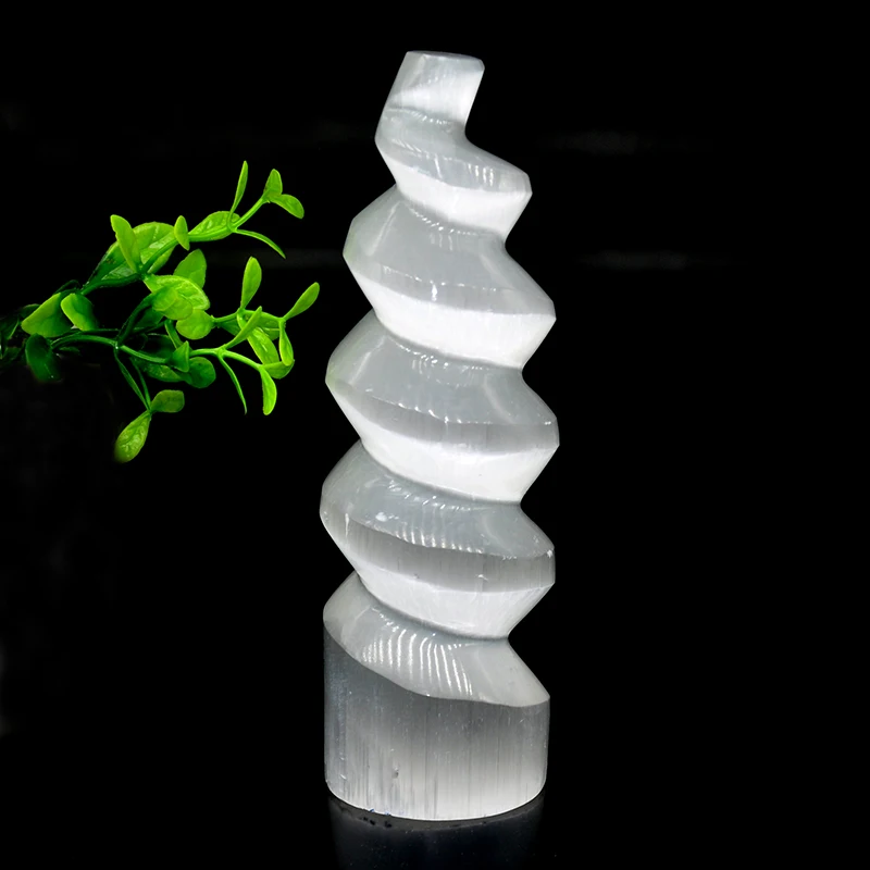 

6" Selenite Gypsum Spiral Tower Gypsum Statue Natural Crystals And Stone Crafts Reiki Wand Spirituality Home Decoration