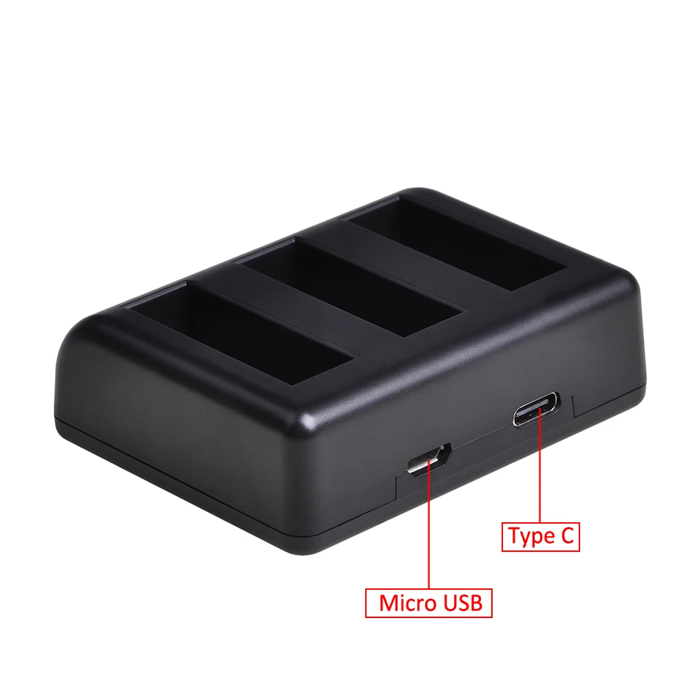 2Pcs 3.85V 1300mAh AB1 Battery + Triple USB Charger with Type C Port  for DJI Osmo Action Sports Camera AB1 Battery