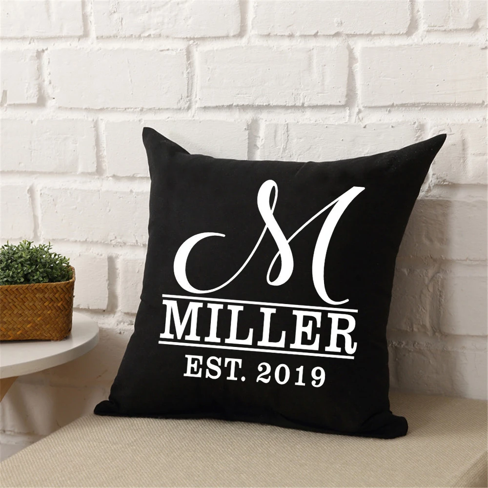 Personalized White Black Printed Cushion Cover Custom Name Throw Pillow Case Anniversary Gifts Home Sofa Decoration Pillowcase