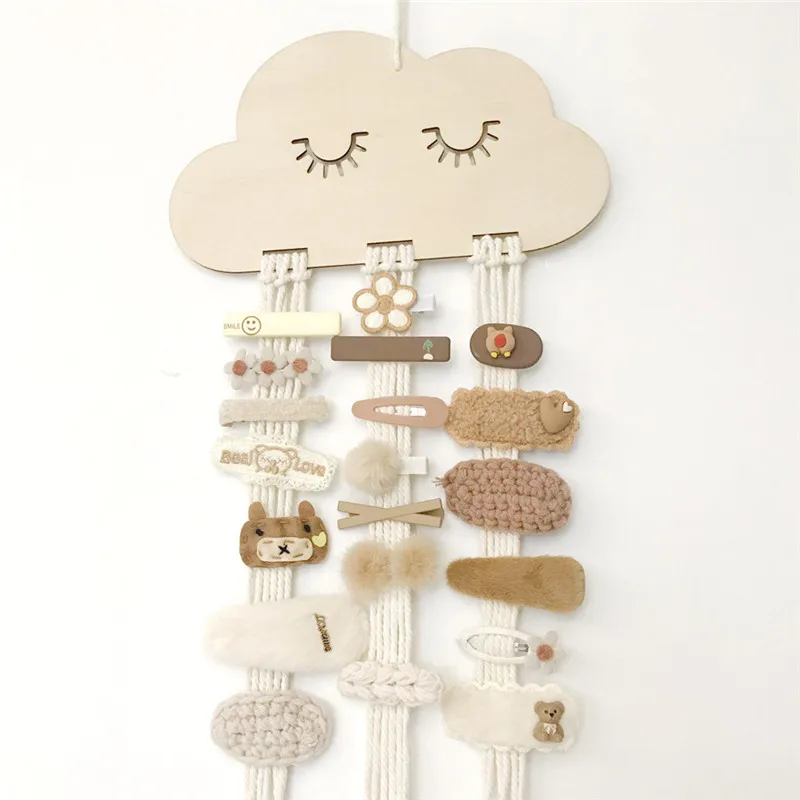 INS Nordic Wooden Cloud Baby Hair Clip Holder Princess Girls Hairpin Hairband Storage Pendant Jewelry Organizer Wall Decor Craft