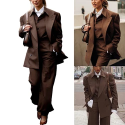 Vintage Fashion Women Blazer Suits Peaked Lapel Double Breasted Retro 2 Pieces Set England Style Casual Daily Wear